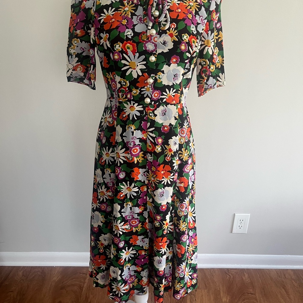 LK Bennett Black Midi Dress with Multicolor Floral Print